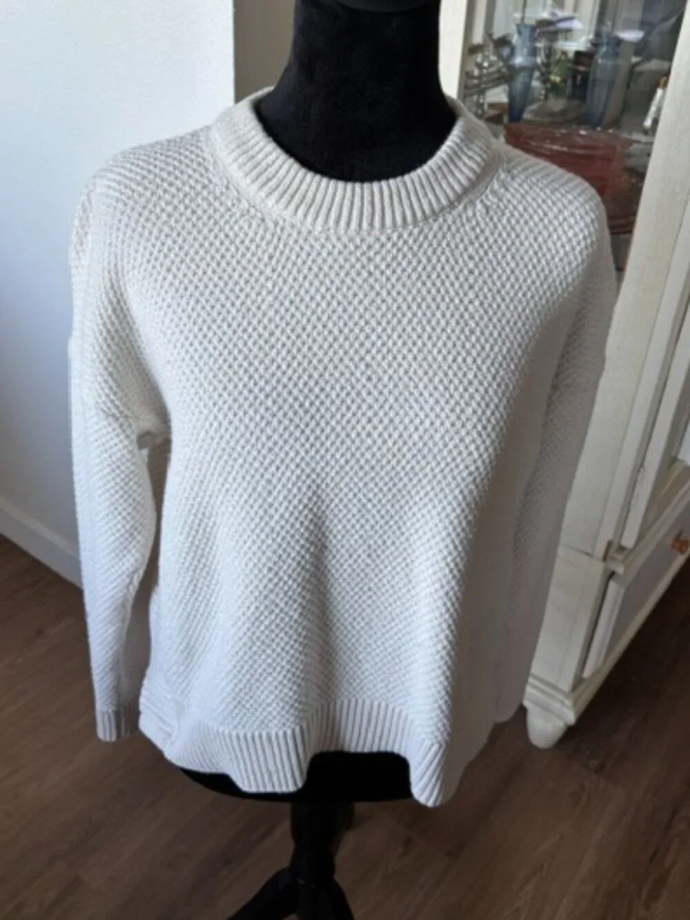 Madewell Cream Honeycomb Knit Boxy Cotton Blend Sweater M